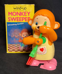 Vintage Hong Kong Wind Up Monkey Sweeper