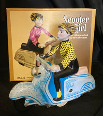 Tin Wind Up Scooter Girl On Blue Vespa