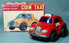 Vintage Daiya Japan Tin Battery Operated Red Coin Taxi
