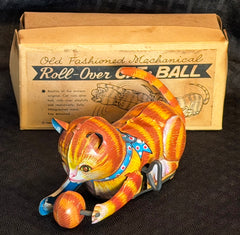 Vintage Shackman Mitsuwa Japan Wind Up Roll-Over Cat and Ball