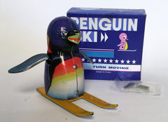 Vintage China Tin Wind Up Skier Penguin