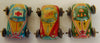 Vintage Tin Penny Toy Ambulance, G Man Car, and Yellow Taxi Set