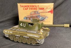 Vintage Frankonia Japan Tin Friction Thunderbolt Cap Firing Tank