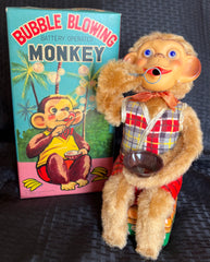 Vintage Alps Japan Battery Operated Bubble Blowing Monkey