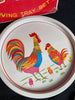 Vintage Japan Tin Rooster Coaster And Serving Tray Set