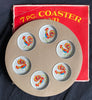 Vintage Japan Tin Rooster Coaster And Serving Tray Set