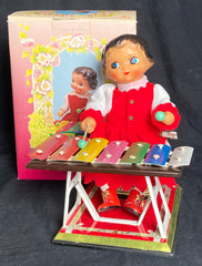 Vintage China Wind-up Little Performer Xylophone Playing Girl