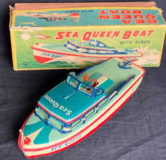 Vintage Japan Tin Sea Queen Boat With Siren