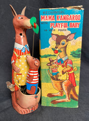 Vintage TPS Japan Wind Up Mama Kangaroo With Playful Baby