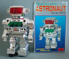 Vintage Japan Battery Operated New Silver Astronaut