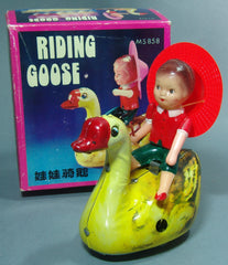 Vintage Chinese Boy Riding Goose