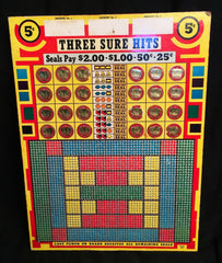 Vintage THREE SURE HITS Gambling Punch Board Game