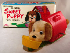 Japan Vintage Wind Up Sweet Puppy With Kennel